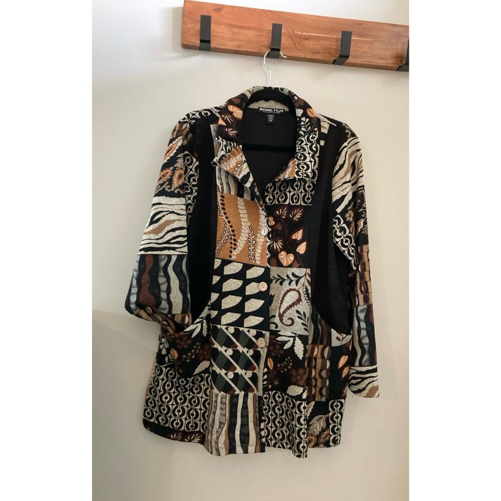Michael Tyler Collections Printed Double Knit Long Sleeve Jacket